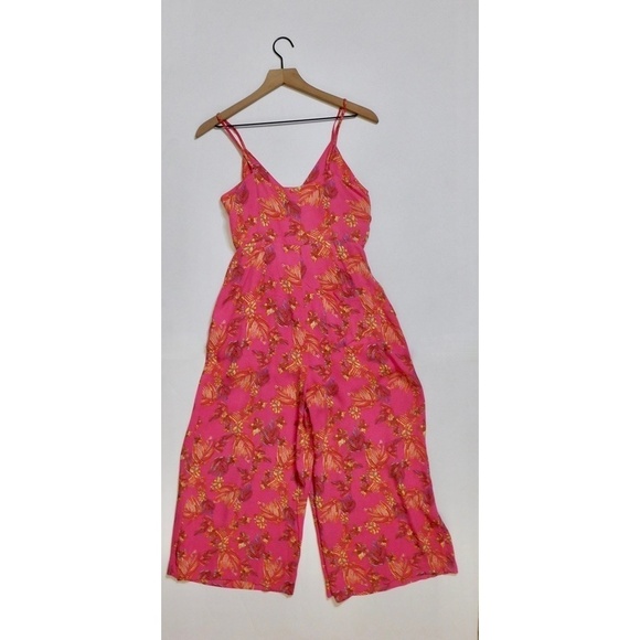 FREE PEOPLE Hot Tropics Jumpsuit Cropped Floral Tie Waist Colorful Print Size 4 - Picture 9 of 16